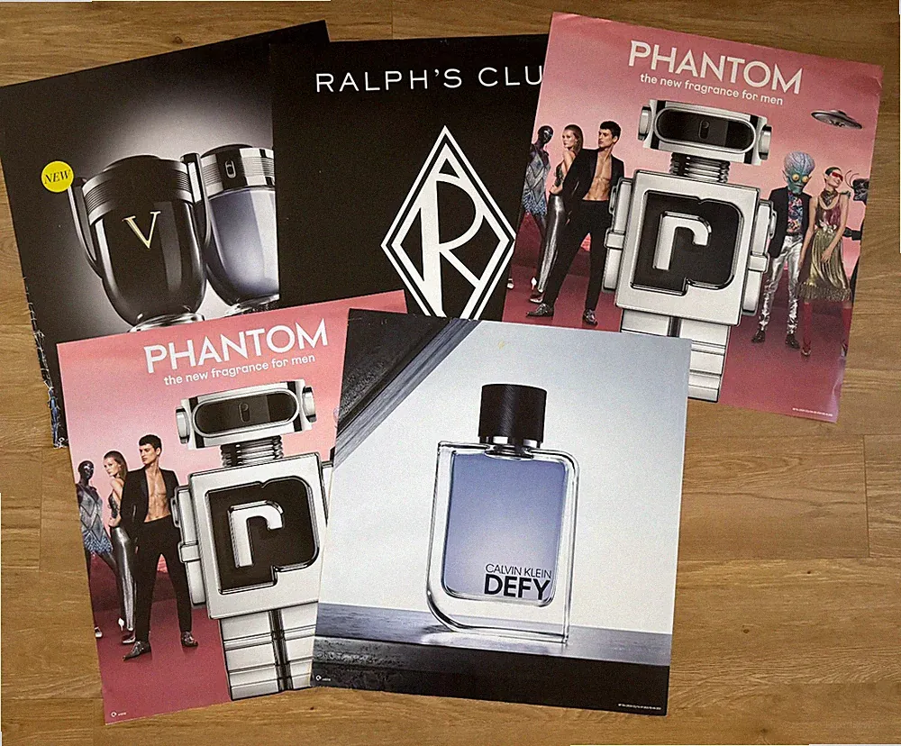 Set 5x Eau De Parfum/Parfümposter Paco Rabanne/Calvin Klein/Ralph Lauren