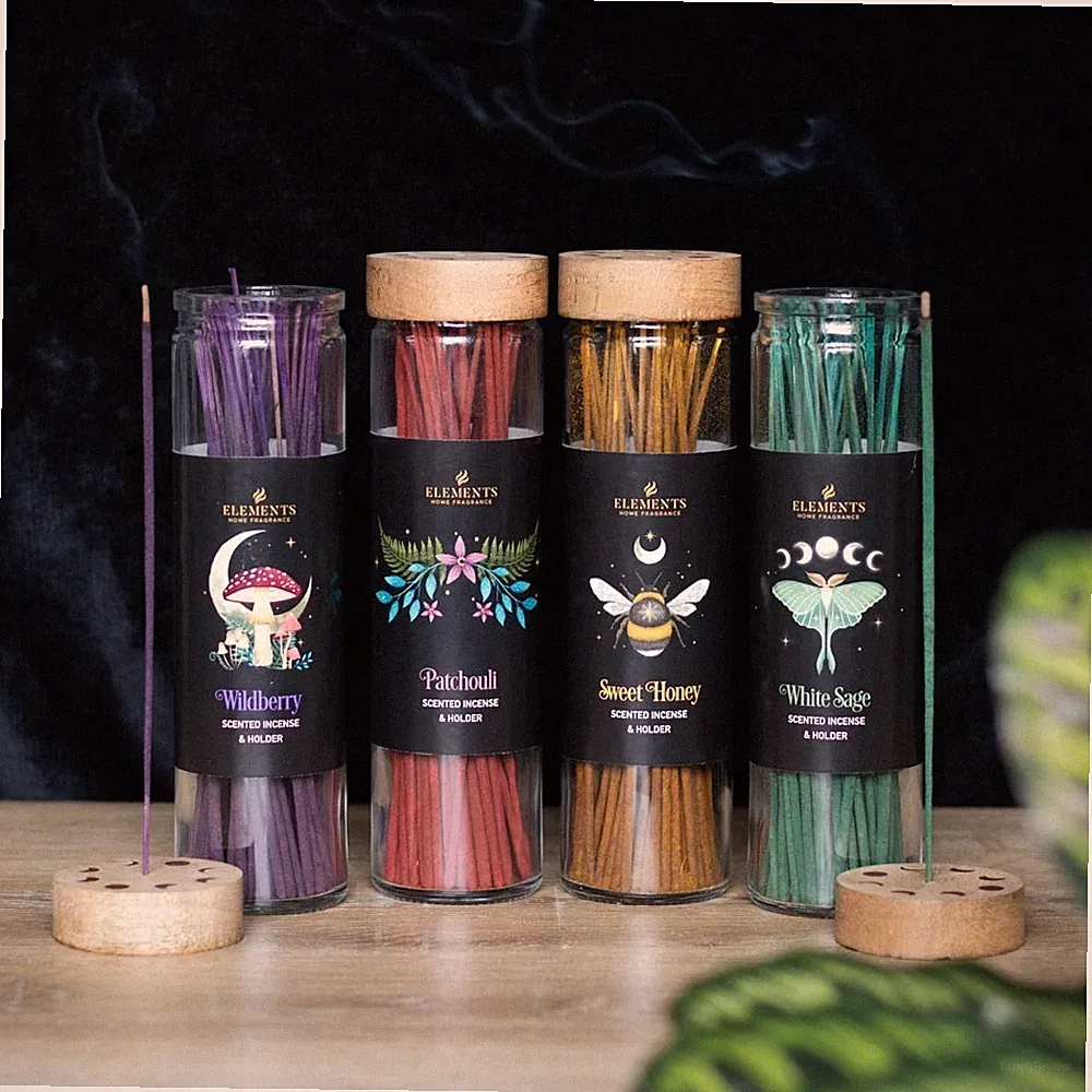 Set Dark Forest 4 Düfte Räucherstäbchen & Halter Patchouli Salbei Honig Wildbeere