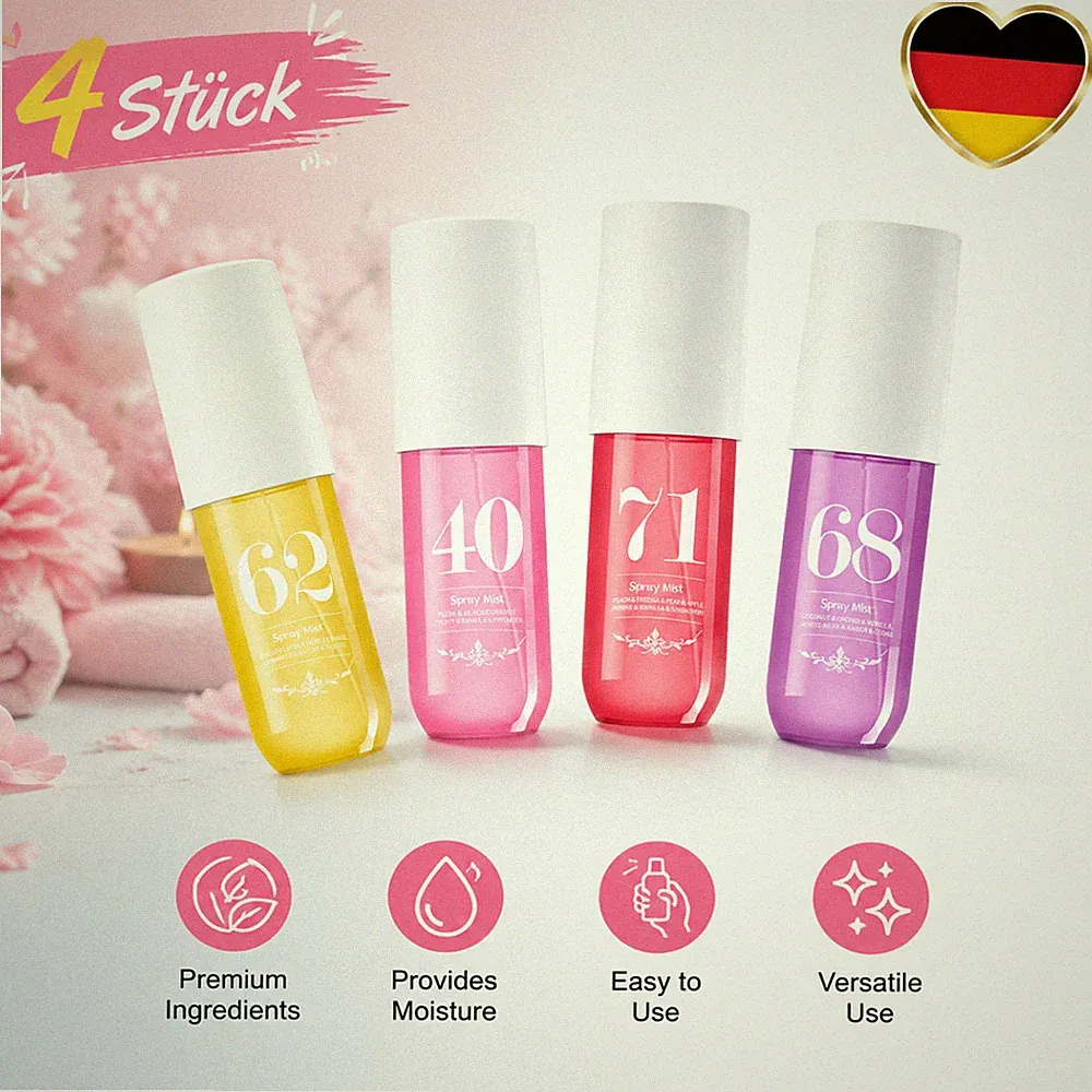 Spray Parfüm Bodyspray Damen 4 Stück 90ml Fruchtig Body Mist Frisch DE