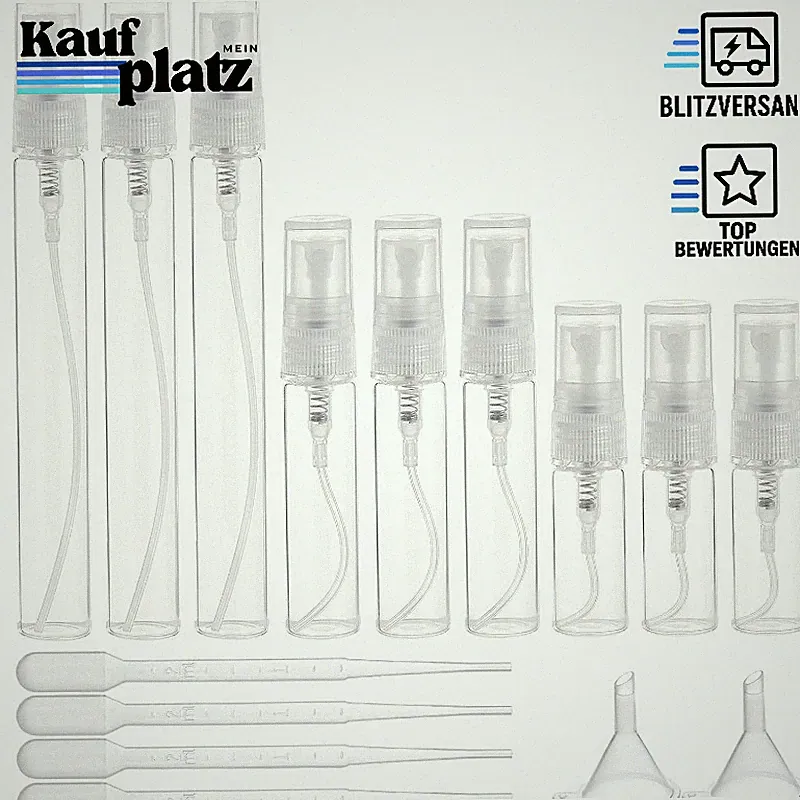 Sprühflasche Klarglas 3ml-10ml Mini-Feinnebel Zerstäuber mit Trichter Pipetten