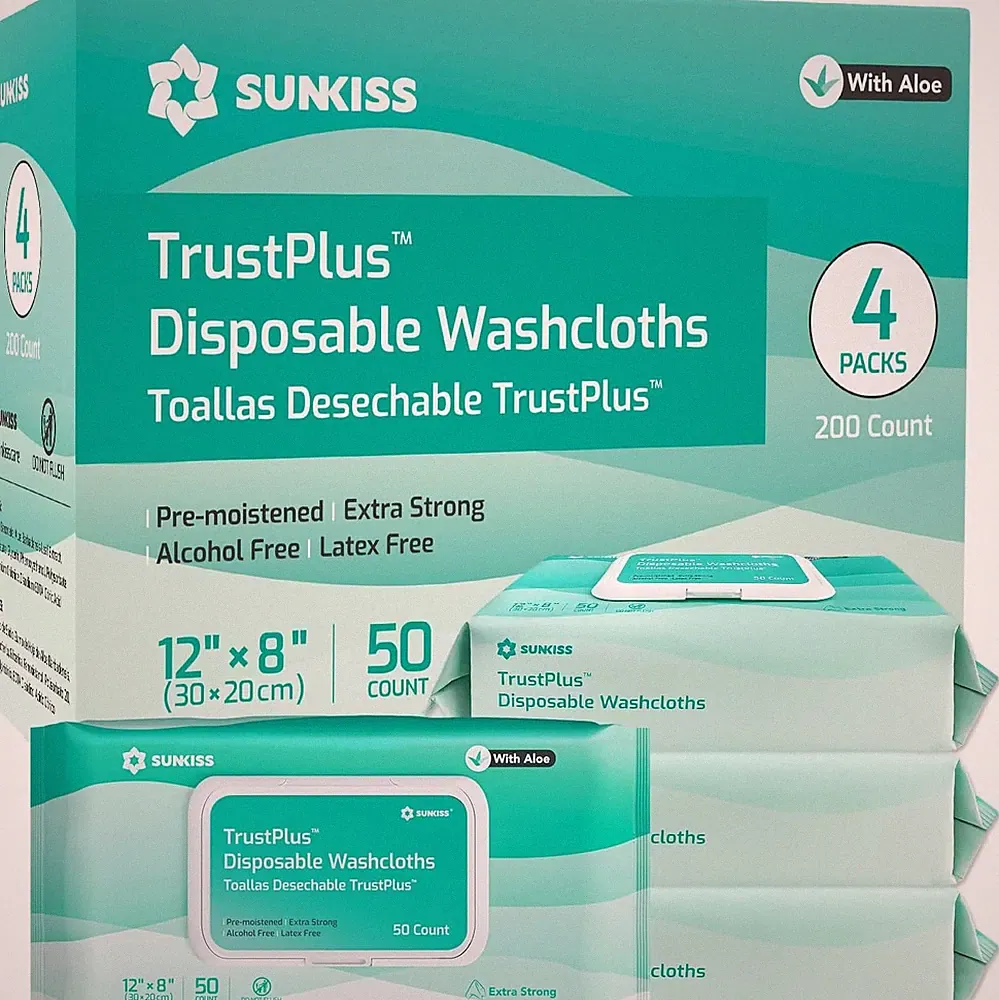 SUNKISS Feuchttücher für Erwachsene, Parfümfrei, 200 Stück (4x50), Aloe Vera