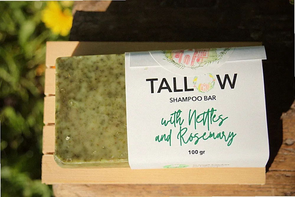 Talg Shampoo Bar mit Brennnesseln und Rosmarin, 100gr, handgemacht, natürlich...