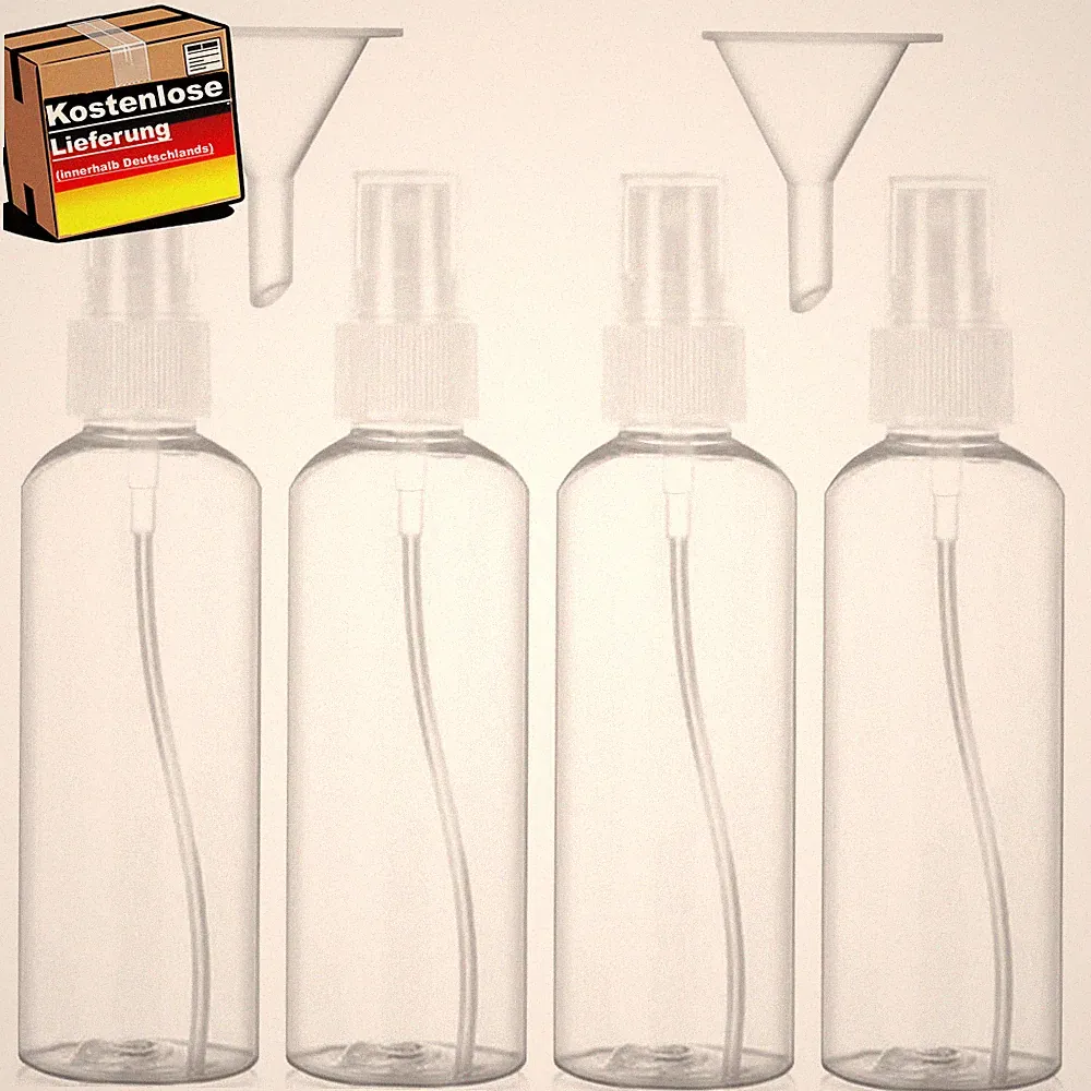 Transparente Sprühflasche 4x100ml mit Trichtern für Parfüm Öl Reisenfach