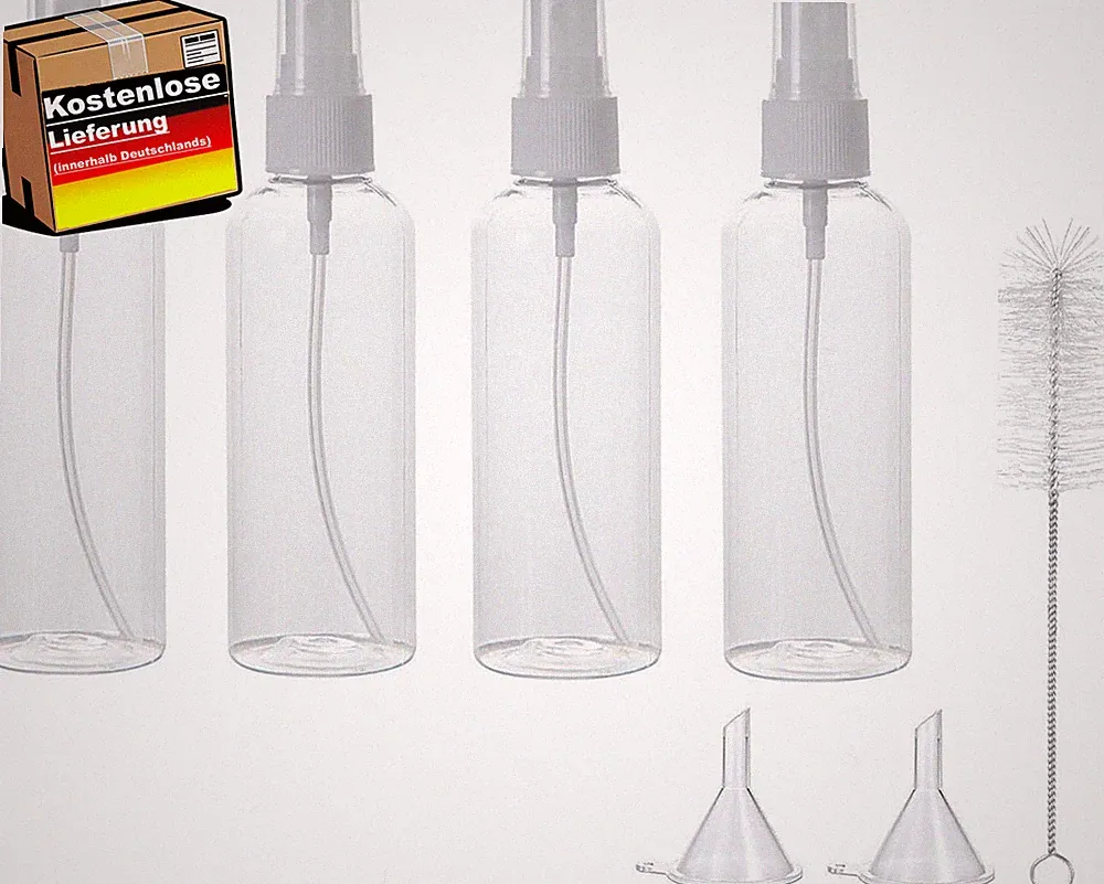 Transparente Sprühflaschen 4er Set 100ml für Reisen, auslaufsicher, leicht befül