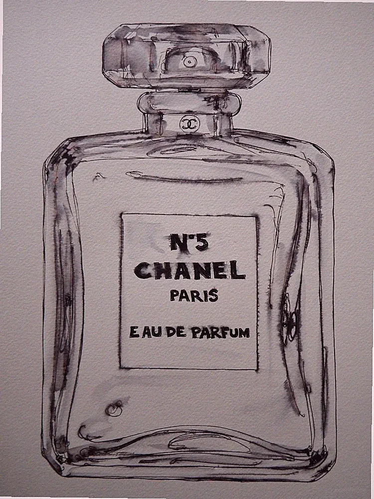 Tuschezeichnung Chanel Parfum auf mittlerem Aquarellpapier Chanel Nummer 5