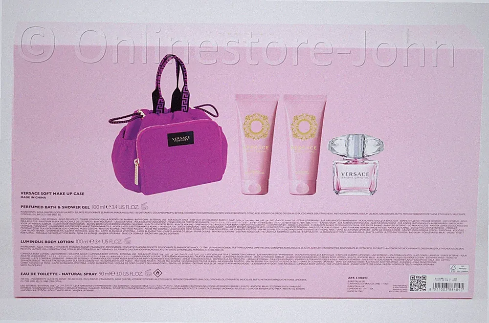 Versace - Bright Crystal Set - 90ml EDT + Shower Gel + Body Lotion + Tasche