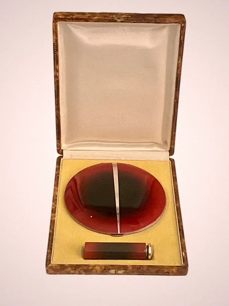 Vintage Französischer Parfum Duft Zerstäuber Pulver Kompakt Verpackt Set 1940er