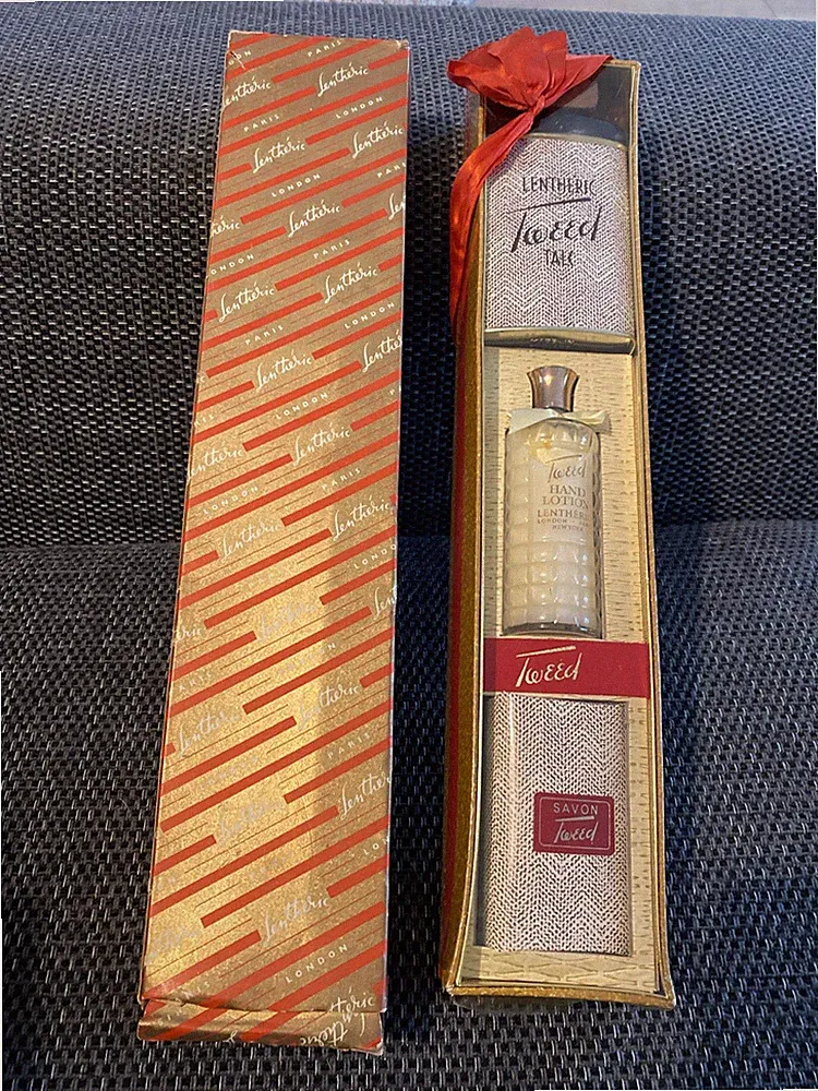 Vintage Retro "Tweed" Geschenkset von Lentheric Ltd London Talk Seife Lotion Requisite