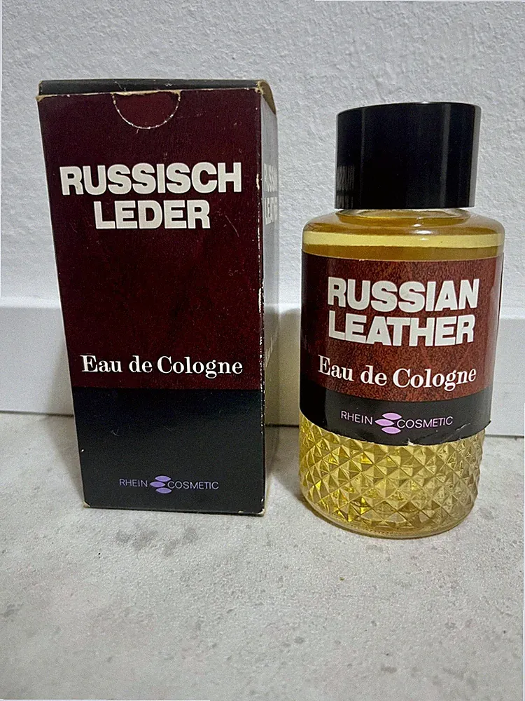 Vintage Russisch Leder Eau de Cologne Rhein Cosmetic OVP + Beipackzettel RAR!