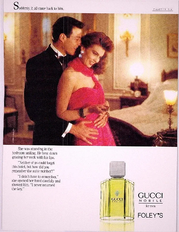 Vtg Print AD 1988 Gucci Nobile for Men Fragrance Cologne Room Key Lustful Art