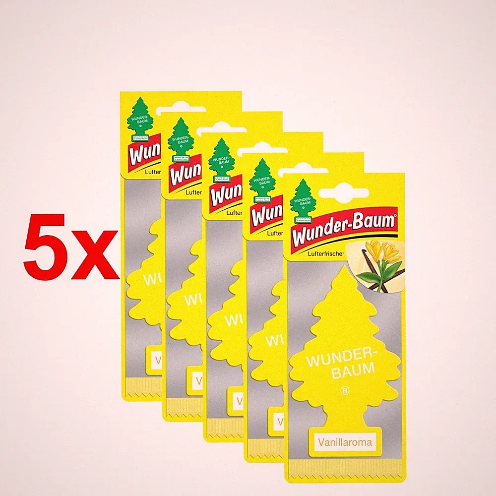 WUNDER-BAUM Duftbaum VANILLE 5er Bundle Lufterfrischer Auto Raum Original