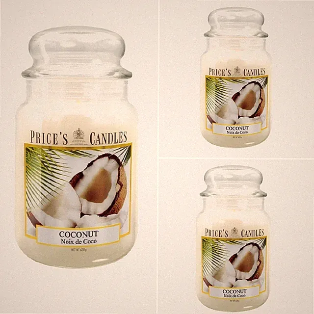 x3 Price's Fragrance Collection Kokos großes Glas duftend 630g weiß Wohndeko