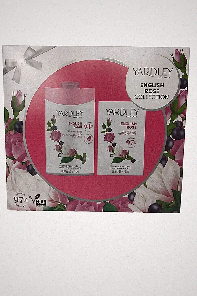 Yardley English Rose parfümiertes Körperpulver 100g Luxus Seife 125g