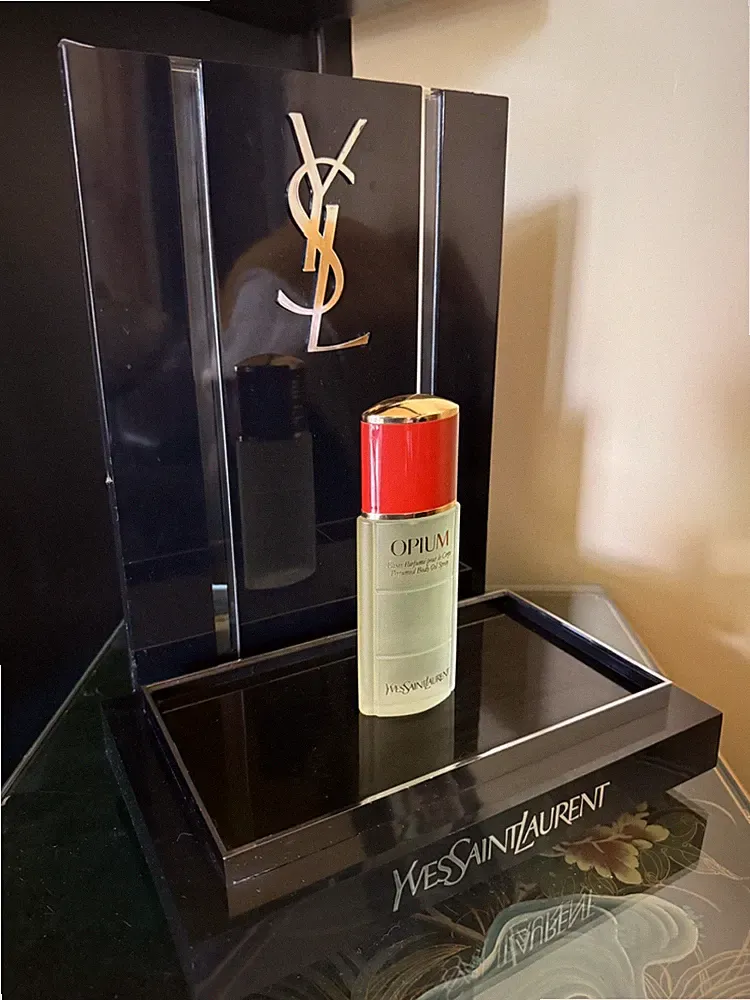 YSL Opiumöl 50ml FACTICE Display Flasche Vintage 90er Yves Saint Laurent + Ständer